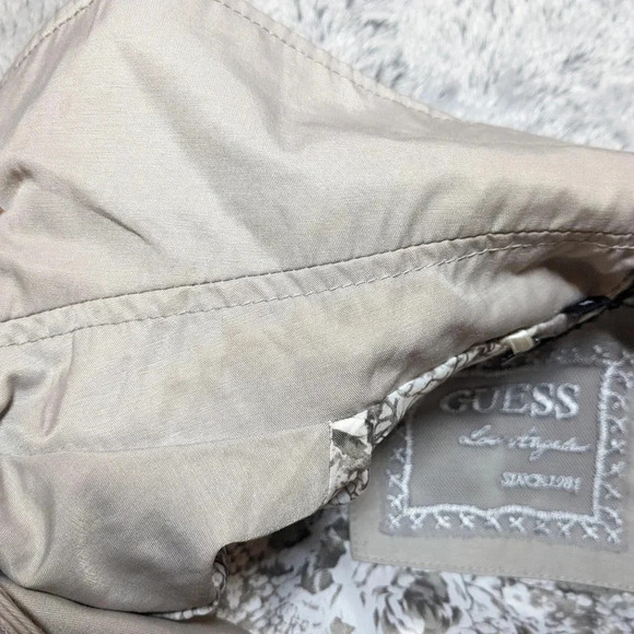 Guess Trench Coat Jacket Long Buttons Medium Gray Silver - Picture 10 of 10